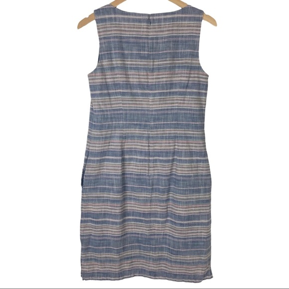 TALBOTS Sleeveless Cotton Stripe Split neck Sheath Dress 6 Blue Pockets - Picture 5 of 13